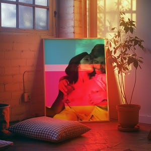 Vintage Lovers - colourful vibrant art print, sexy romantic lovers, kissing, retro, bold, vintage, vivid, evocative, edgy