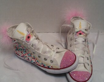 Kid's Unicorn Bling Converse with a puff