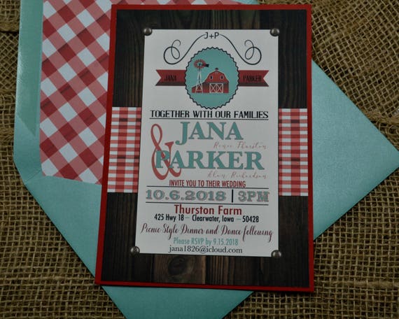Country Picnic Bbq Wedding Invitation On The Farm Picnic Etsy