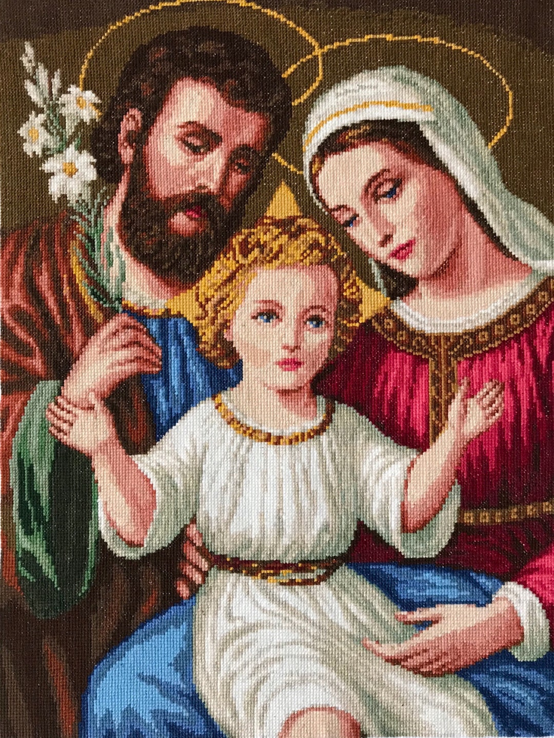 Holy Family Icon Art, Finished Religious Cross Stitch, Catholic Icon Etsy