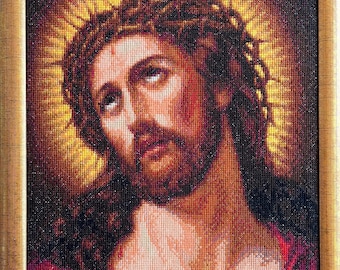 regalo di festa fatto a mano punto croce finito, completato, dipinto ricamato a mano, opera Gesù Cristo, il nostro