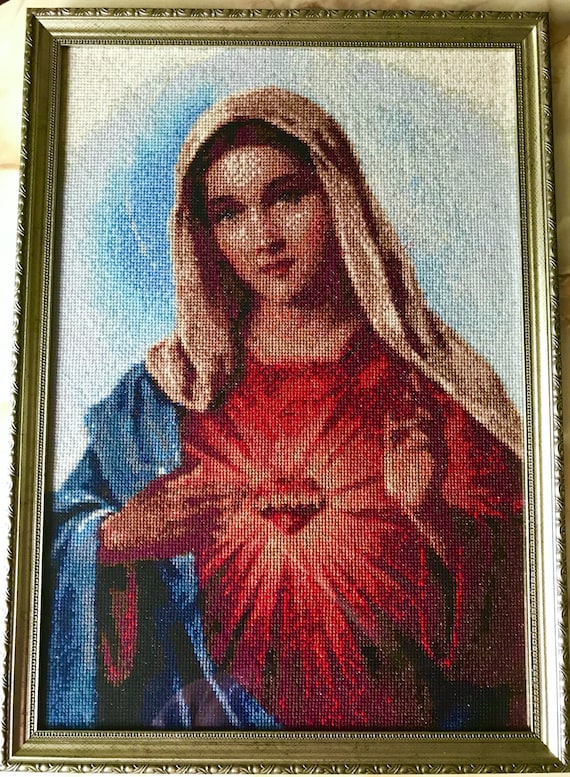 Holy Virgin Mary Immaculate Heart Sacred Heart Of Mary Cross Etsy
