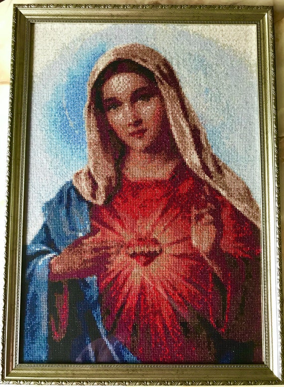 Holy Virgin Mary Immaculate Heart Sacred Heart Of Mary Cross Etsy