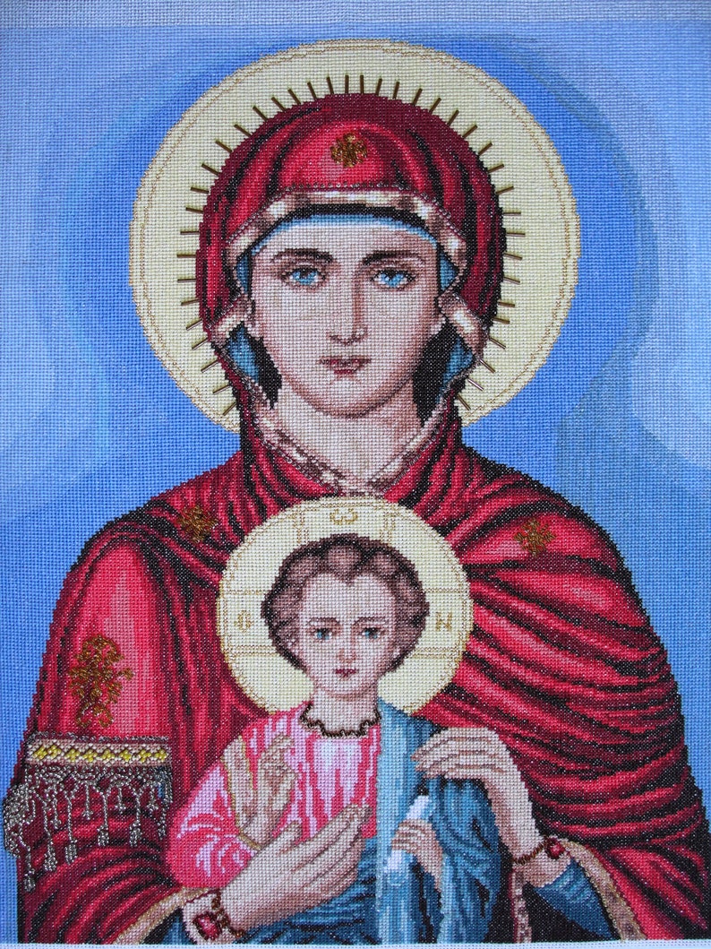 Greek cross stitch/ Completed embroidery /Greece decor/ Holy Etsy