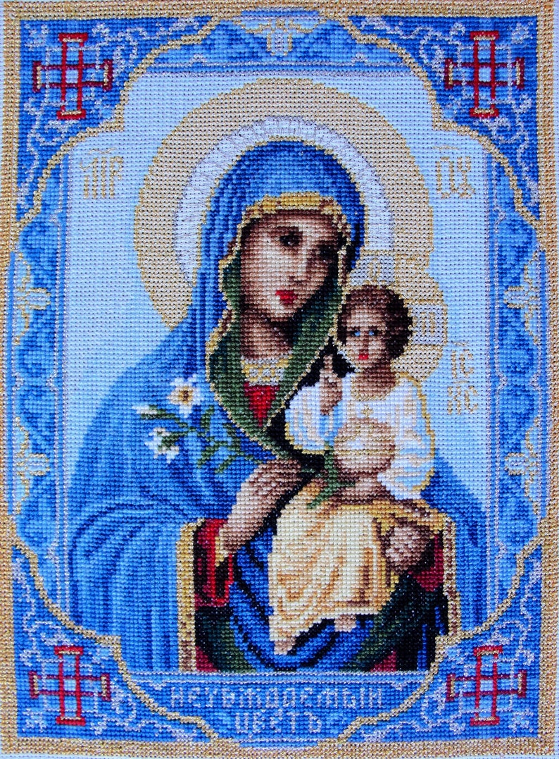 Blessed Mary Cross Stitch Virgin Mary Framed Needlepoint Etsy