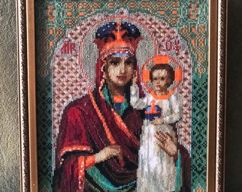 Saint Mary art, Needlepoint canvas hand painted, Cross stitch finished family