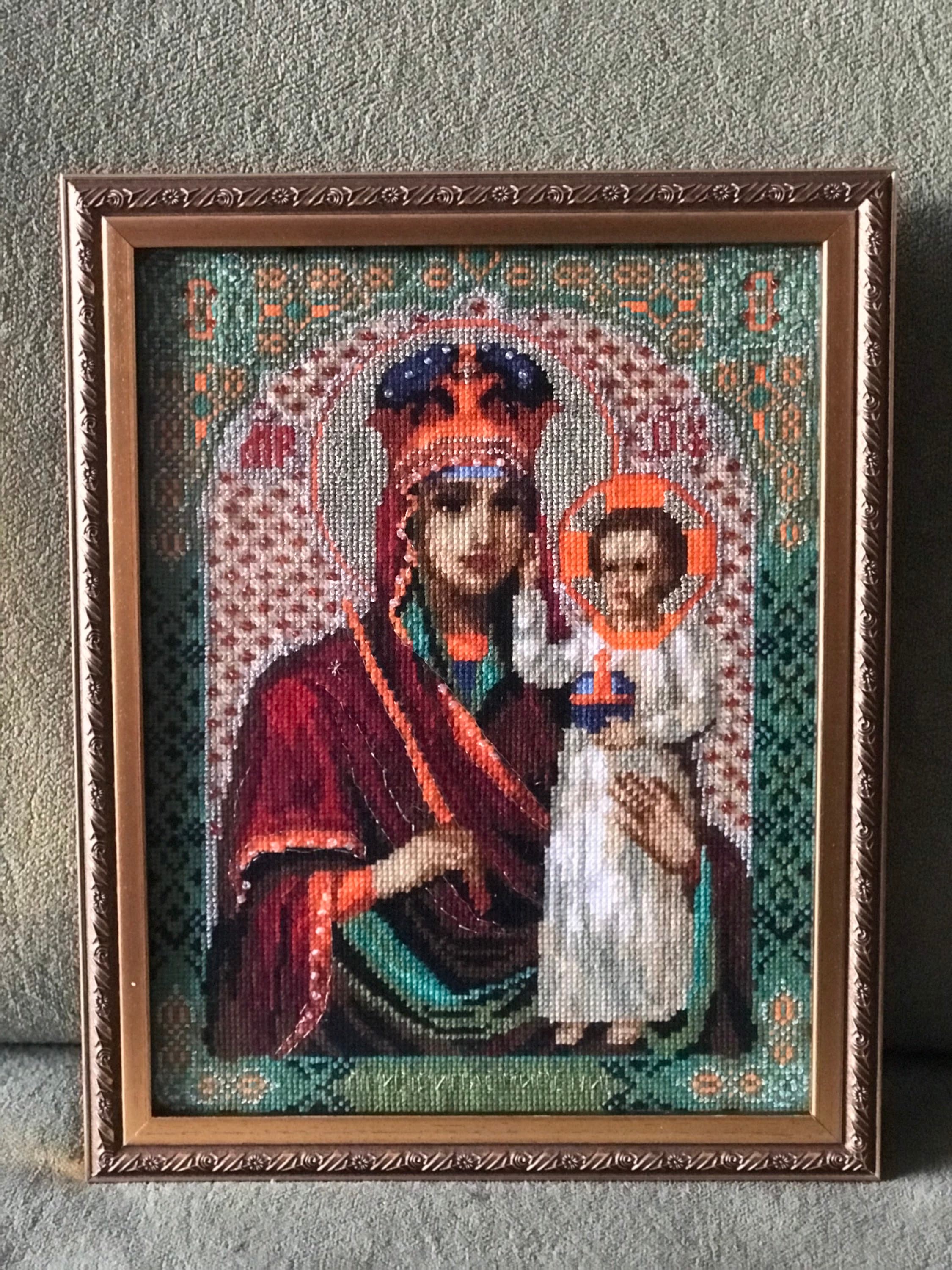 Saint Mary Art, Needlepoint Canvas Hand Painted, Cross Stitch Finished ...