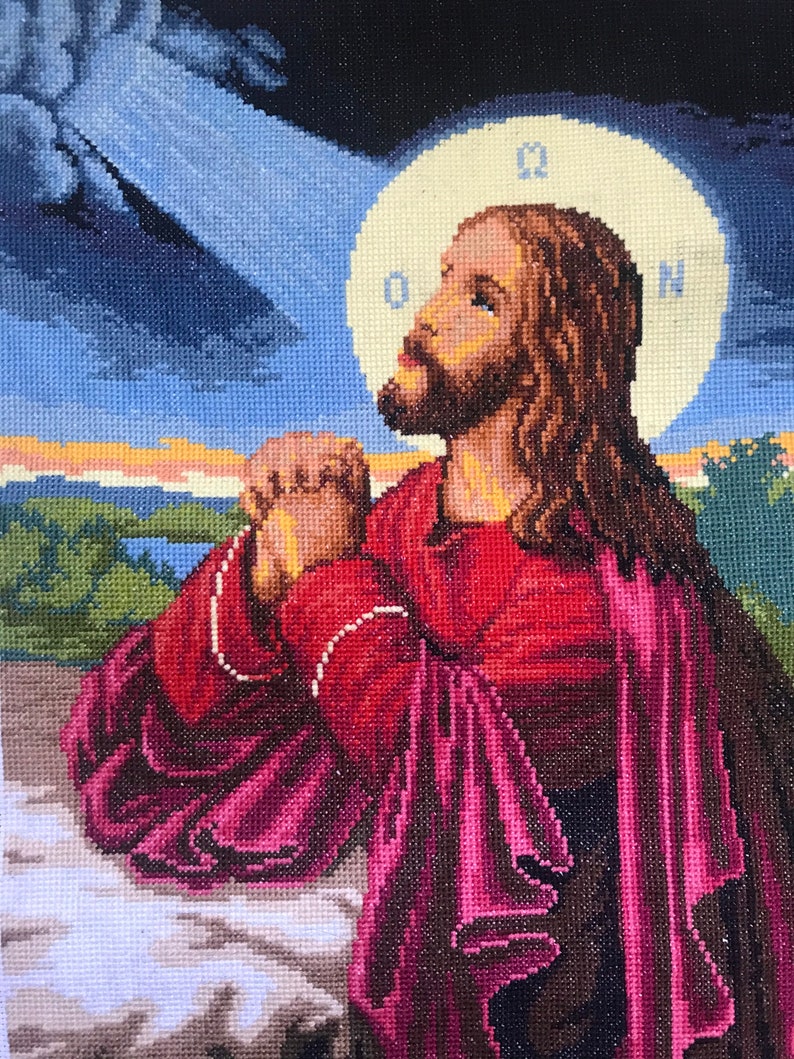 Completed cross stitch / Religious art/ Jesus Christ / Son of Etsy