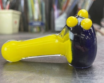 Handcrafted Small Glass Pipe with Yellow Dots, 3 Inches