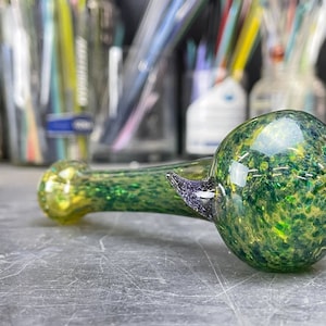 Frit Glass Pipe W/ Cute Purple Horn