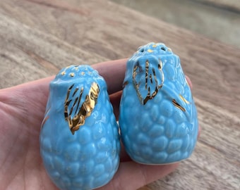 Gouden turkoois zout- en pepervaatje – vintage verzamelobject, gemaakt in Engeland