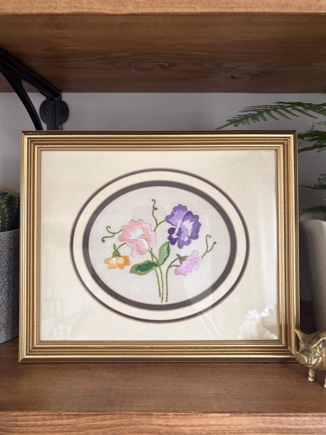 Vintage Floral Embroidered Wall Art in Original Frame 1980s Framed ...