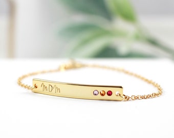 Birthstone Bracelet • Custom Bar Bracelet • Birthstone Bar Bracelet • Name Bracelet • Gift for Her • Birthday Gift • Name Jewelry • Gold Bar