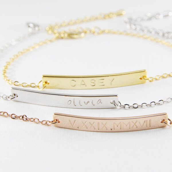 Personalized Bar Bracelet • Bridesmaid Gift • Coordinates • Roman Numerals Bracelet • Custom Name Bracelet • Gift for Her