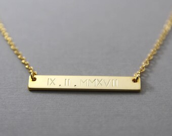 Personalized Roman Numeral Necklace | Bar Necklace | Initial Necklace | Gift for Her & Friends | Name Plate | Roman Numeral | Coordinates