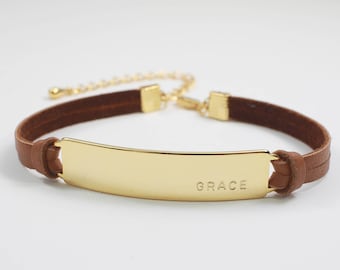 Personalized Leather Bracelet Cuff Women \u2022 Custom Words Leather Cuff \u2022 Unique Leather Bracelet \u2022 Inspirational Gift \u2022 Brown Embroidered Cuff