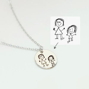 Actual Handwriting Necklace • Hand Drawing Necklace • Personalized Gift • Kid’s Drawing • Mom Necklace • Disc Necklace • Signature Jewelry