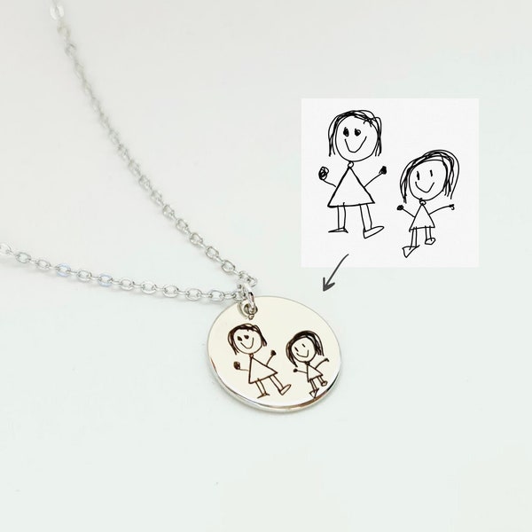 Actual Handwriting Necklace • Hand Drawing Necklace • Personalized Gift • Kid’s Drawing • Mom Necklace • Disc Necklace • Signature Jewelry