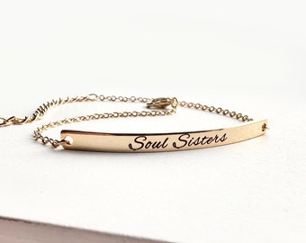 Soul Sisters Bracelet • Personalized Inspirational Bracelet • Custom Name Bracelet • Bar Bracelet • Best Friends Gift • Gift for Her