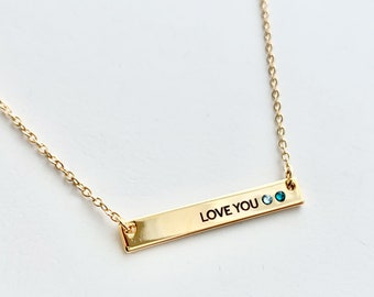 Custom Birthstone Name Bar Necklace: Personalized Swarovski Crystal Stone Jewelry, For Her