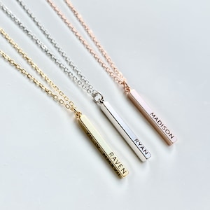 Personalized Vertical Bar Necklace: 3D Pendant Jewelry, Custom Name, Mom Gift