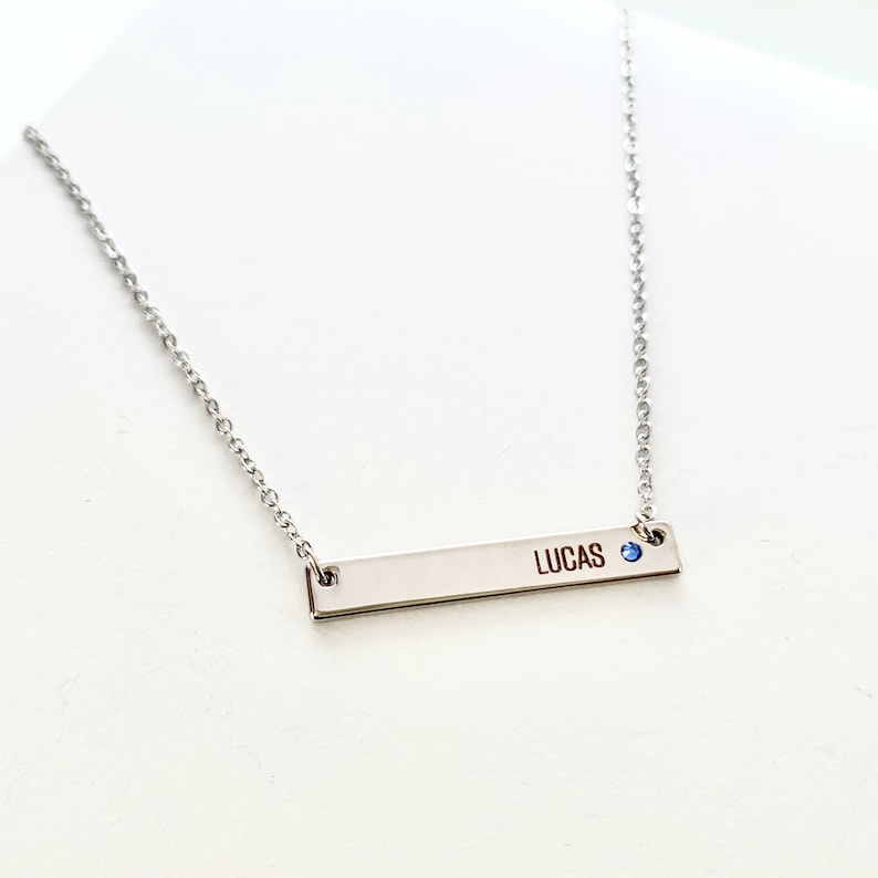 Name bar necklace with birthstone Clearance