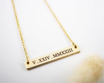 Personalized Bar Necklace: Engraved Name, Date, Coordinates Jewelry
