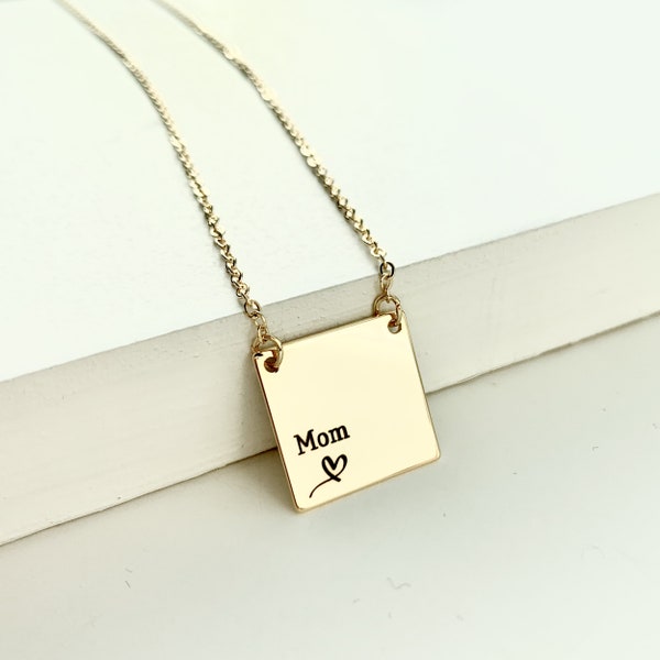Square Plate Necklace • Personalized Square Necklace • Tag • Custom Jewelry • Custom Necklace • Gift for Mom • Name Necklace • Square Plate