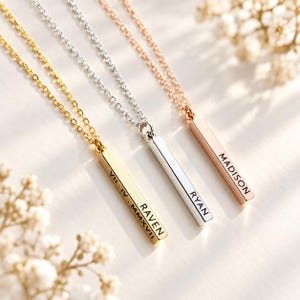 Personalized 3D Bar Necklace, Custom Name Pendant, Engraved Jewelry Gift
