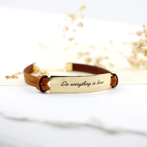 Personalized Leather Bar Bracelet: Engraved Name, Bible Verse, Quote Jewelry