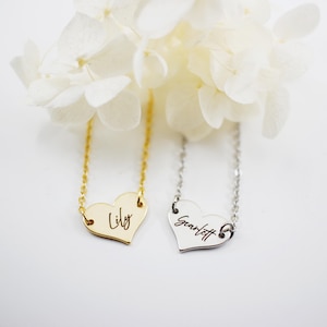 Personalized Heart Necklace, Custom Engraved Name Necklace, Heart Necklace, Bridesmaid Gift, Initial Necklace, Gift for Her, Gift for Mom