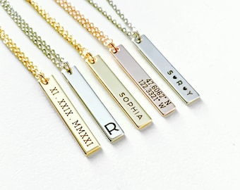 Personalized Vertical Bar Necklace: Custom Name, Coordinates Jewelry