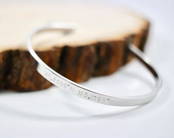 Coordinates cuff bracelet | Inspirational Bracelet | Personalized Bracelet | Adjustable Cuff | Hand Stamped Bangle | Mother's Day Gift