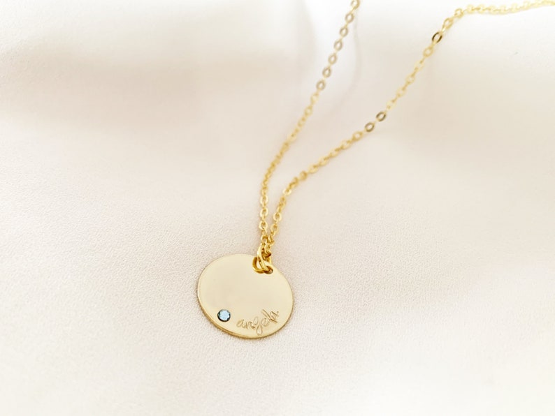 Personalized Name Necklace Disc Necklace Birthstone Etsy