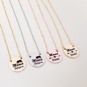 Mama Bear Necklace • Mom's Necklace • Mothers Day Necklace • Heart Necklace • Gold Rose Gold Silver • Gift for Mom