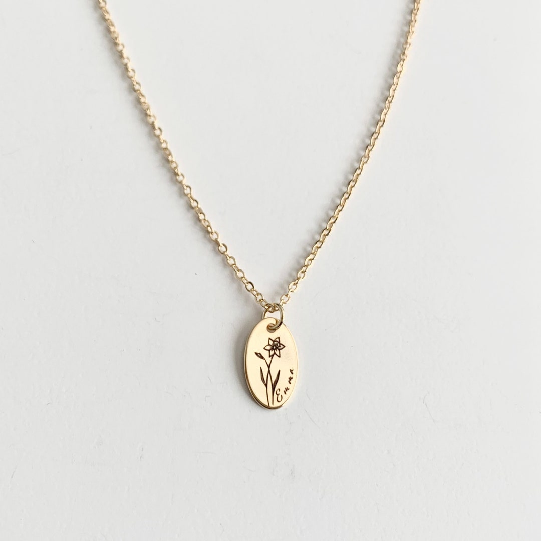 Personalized Birth Flower Necklace With Name Custom Name Necklace Birth ...