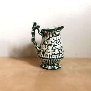 Vintage Green and White Floral Ceramic Pitcher