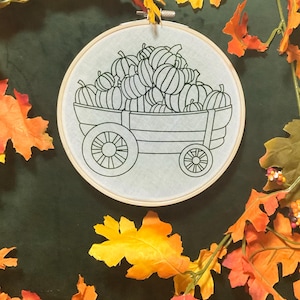 Handborduurwerk - Halloween - herfst - handborduurpatroon - borduurpatroon pompoen Cart