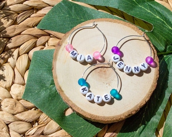 Personalised Hen Party Wine Glass Charms, Frosted Bead Wedding Favours