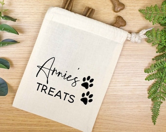 Personalized Dog Treat Bag: Handmade Cotton Drawstring Pouch