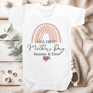 First Mother's Day Gift Sleepsuit Baby Grow Bodysuit Vest Watercolour Pink Rainbow