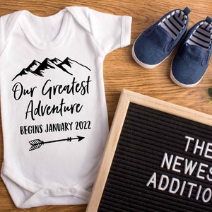 Personalized Pregnancy Announcement Bodysuit: Our Greatest Adventure, Due Date Baby Grow