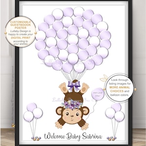 Lavender Baby Shower Monkey Baby Shower| Monkey Theme Girl Baby Shower Balloons| Monkey Nursery Wall Art| Safari Baby Shower| Monkey Nursery