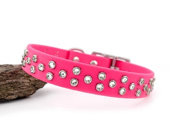 Collar brillante con diamantes de imitación para perro – Collar impermeable BioThane para exhibiciones caninas – Collar elegante para bodas – Accesorio brillante para mascotas