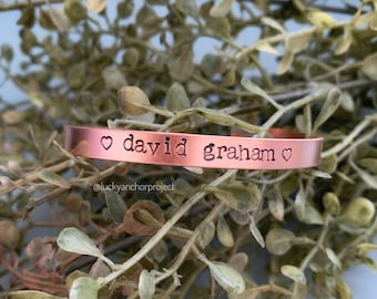 Copper Hand Stamped Heart Cuff Bracelet