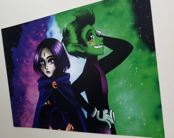 Teen Titans Beast Boy And Raven A5 Afdrukken Etsy Nederland