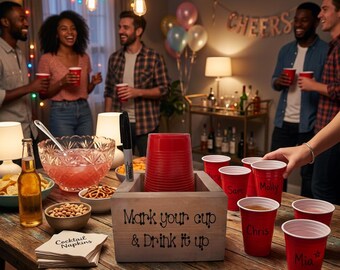 Wooden solo cup holder, Mark Your Cup & Drink It Up