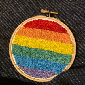 Rainbow colored embroidery hoop