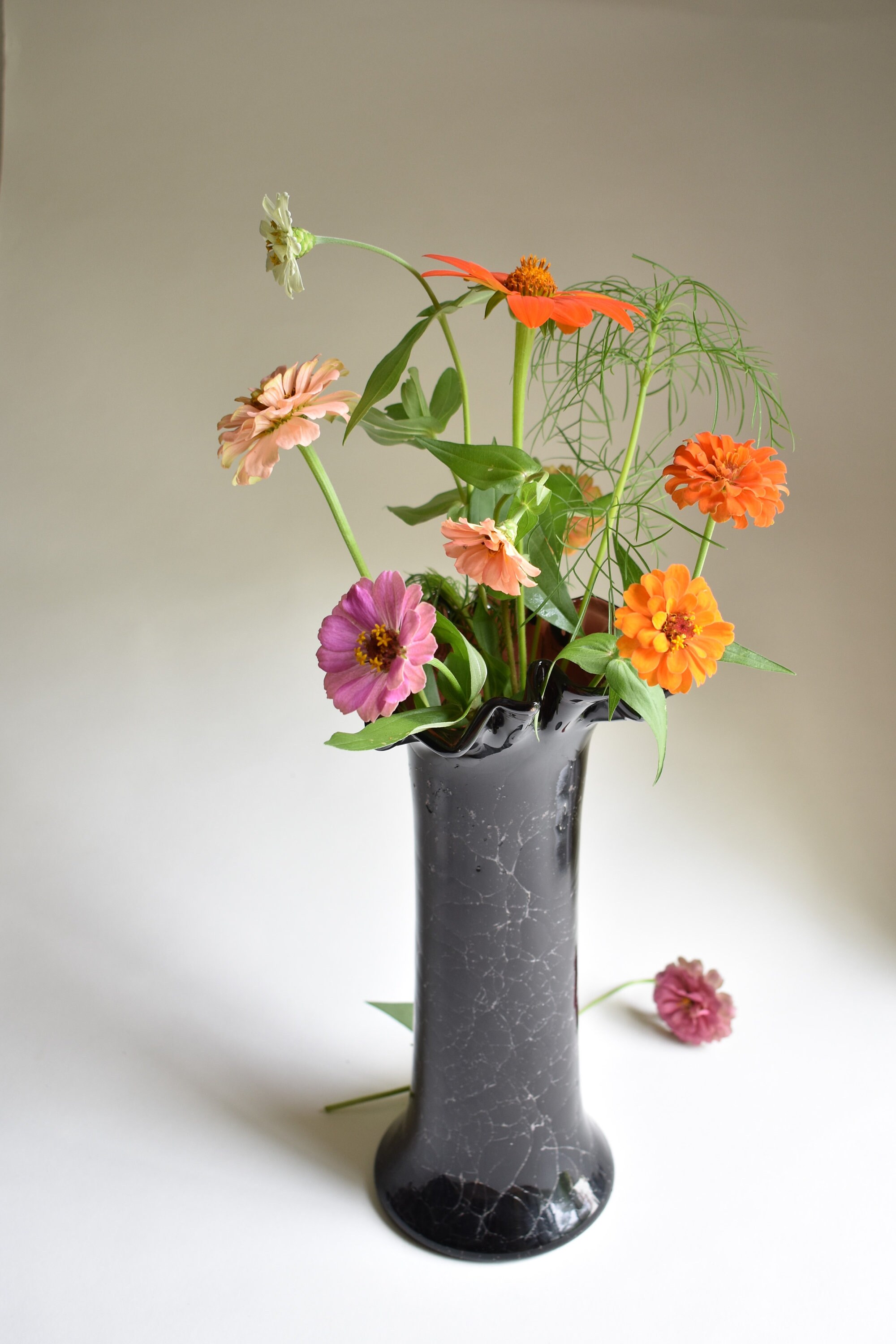 Vintage 12 Purple Crackle Glass Vase W/ Crimped Edging Etsy