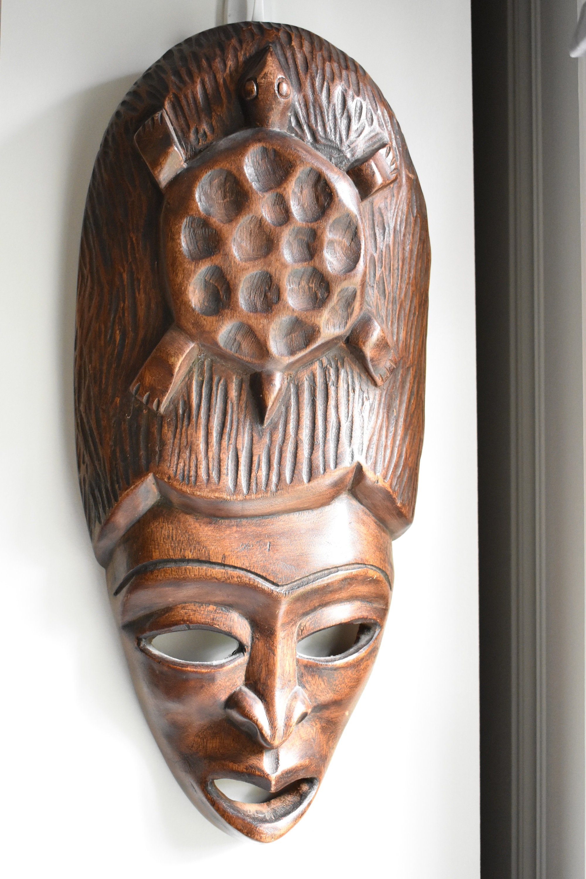 Pair of Large Haitian Masks Wall Décor | Hand-carved Caribbean Wood